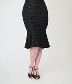 Unique Vintage Black Plaid Trumpet Skirt