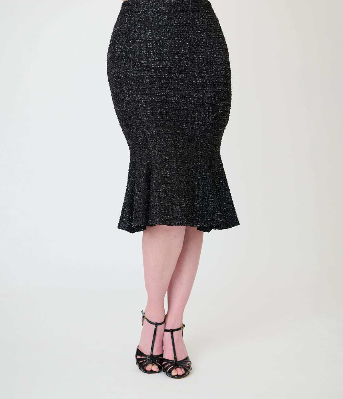 Unique Vintage Black Plaid Trumpet Skirt