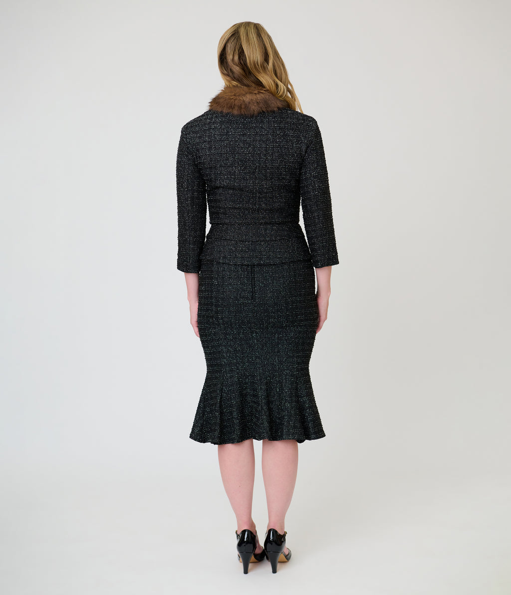 Unique Vintage Black Plaid Trumpet Skirt