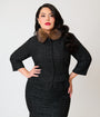 Unique Vintage Plus Size Black Plaid & Brown Faux Fur Collar Peplum Jacket