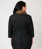 Unique Vintage Plus Size Black Plaid & Brown Faux Fur Collar Peplum Jacket