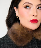 Unique Vintage Plus Size Black Plaid & Brown Faux Fur Collar Peplum Jacket