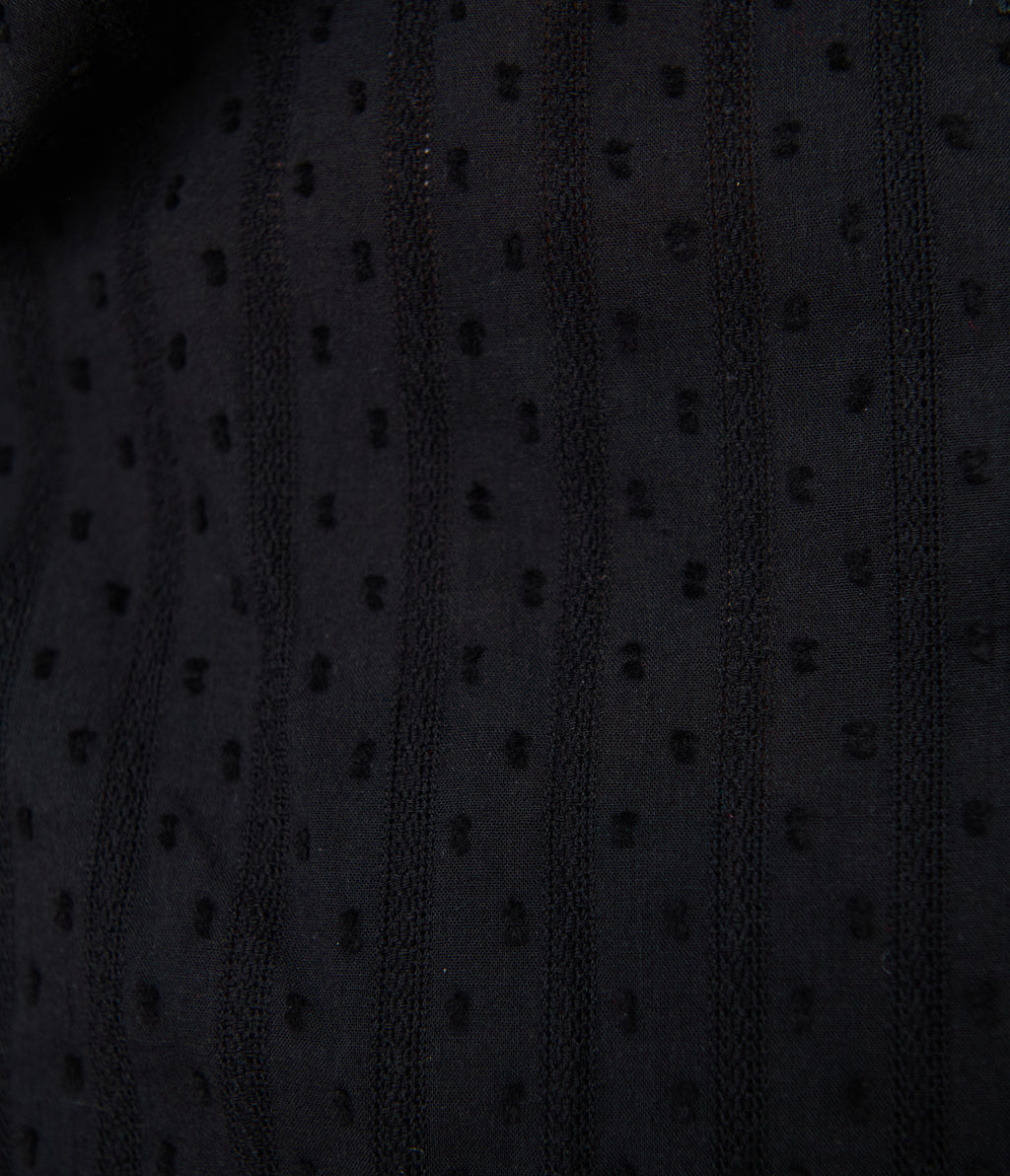 Unique Vintage Plus Size Black Swiss Dot Notched Collar Blouse