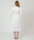 Ivory Button Front Satin Midi Dress