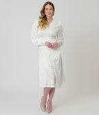 Ivory Button Front Satin Midi Dress