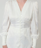 Ivory Button Front Satin Midi Dress