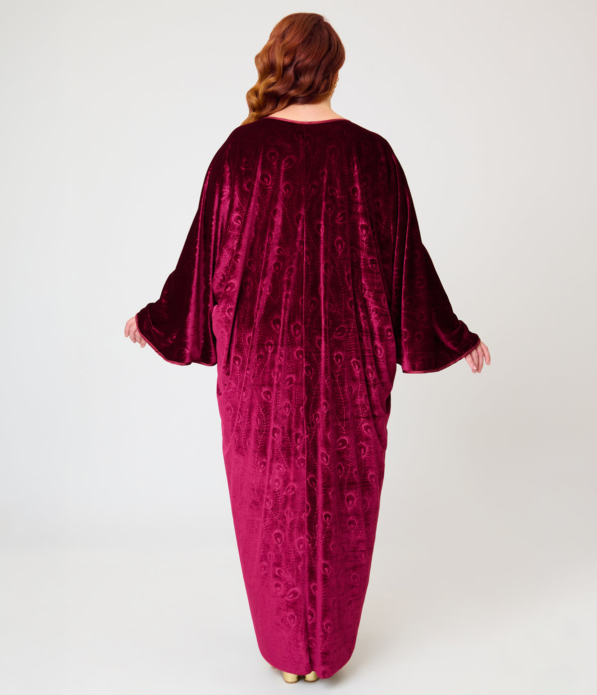 Unique Vintage Plus Size Burgundy Velvet Long Kimono