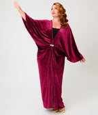 Unique Vintage Plus Size Burgundy Velvet Long Kimono