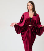 Unique Vintage Burgundy Velvet Long Kimono