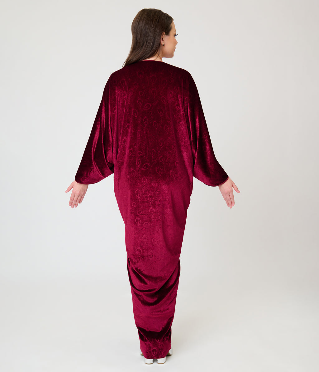 Unique Vintage Burgundy Velvet Long Kimono