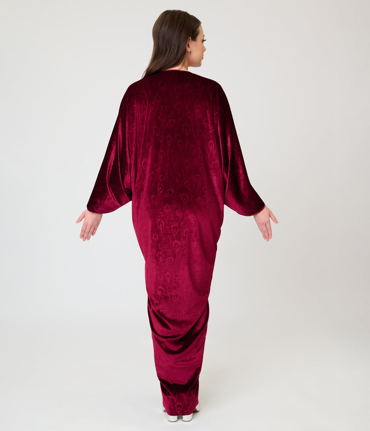 Unique Vintage Burgundy Velvet Long Kimono