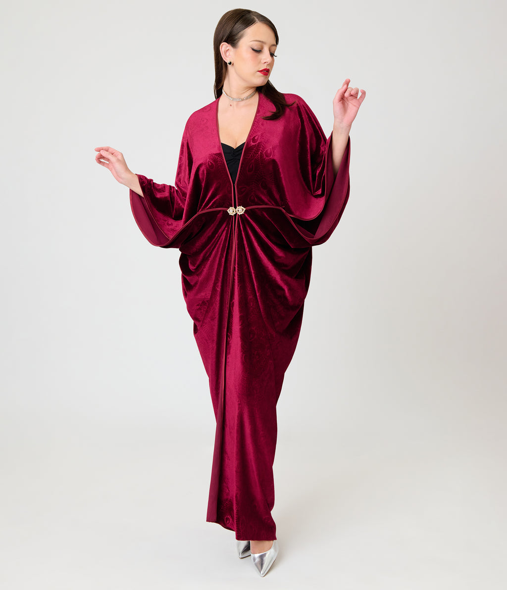 Unique Vintage Burgundy Velvet Long Kimono
