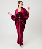 Unique Vintage Burgundy Velvet Long Kimono