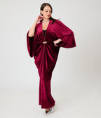 Unique Vintage Burgundy Velvet Long Kimono