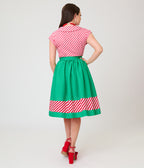 Unique Vintage Green & Candy Cane Stripe Border Gellar Swing Skirt