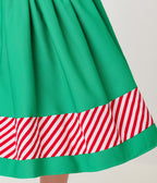 Unique Vintage Green & Candy Cane Stripe Border Gellar Swing Skirt