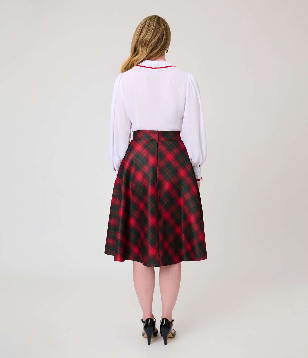 Unique Vintage Red & Green Christmas Plaid Vivien Swing Skirt