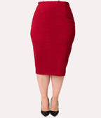 Unique Vintage Plus Size Burgundy Button Pencil Skirt