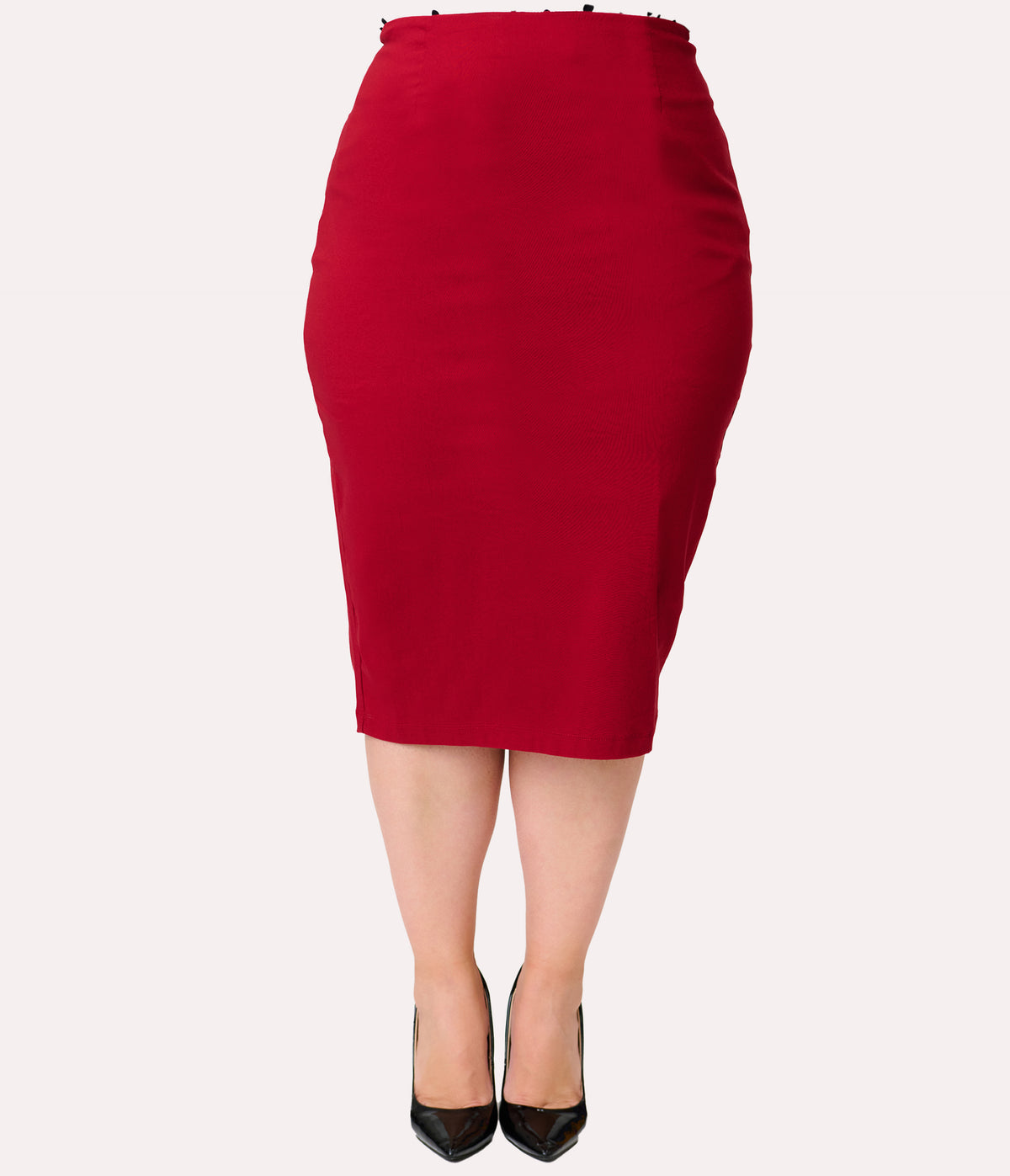 Unique Vintage Plus Size Burgundy Button Pencil Skirt
