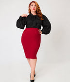 Unique Vintage Plus Size Burgundy Button Pencil Skirt