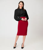 Unique Vintage Burgundy Button Pencil Skirt