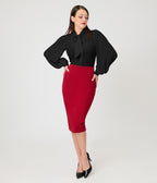 Unique Vintage Burgundy Button Pencil Skirt