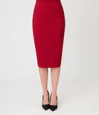 Unique Vintage Burgundy Button Pencil Skirt