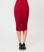 Unique Vintage Burgundy Button Pencil Skirt