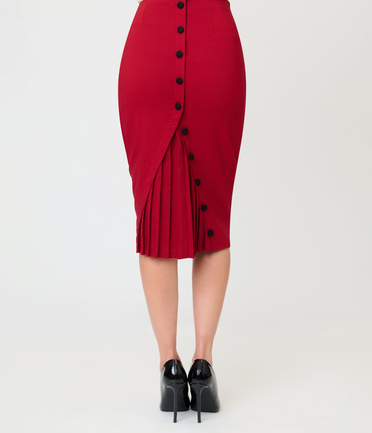 Unique Vintage Burgundy Button Pencil Skirt