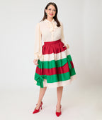 Unique Vintage Christmas Stripe Gellar Swing Skirt