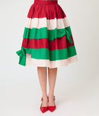 Unique Vintage Christmas Stripe Gellar Swing Skirt