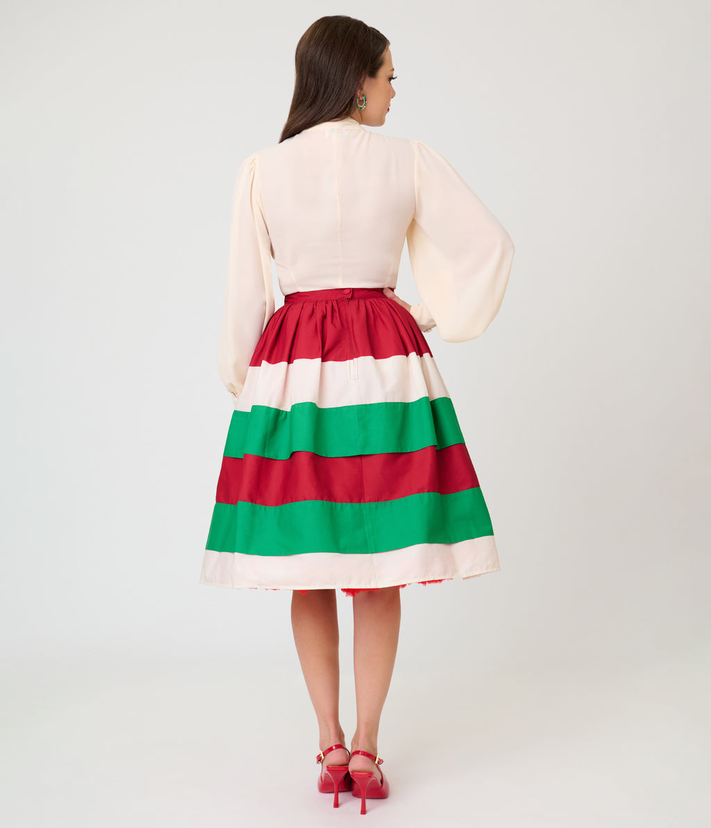 Unique Vintage Christmas Stripe Gellar Swing Skirt