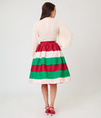 Unique Vintage Christmas Stripe Gellar Swing Skirt
