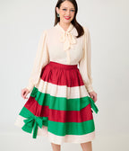 Unique Vintage Christmas Stripe Gellar Swing Skirt