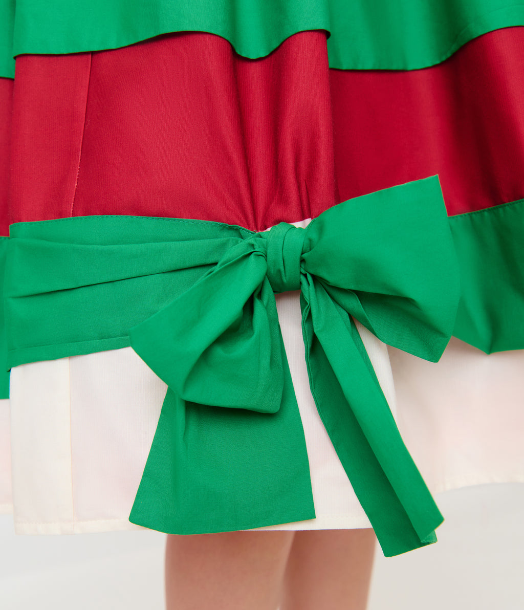Unique Vintage Christmas Stripe Gellar Swing Skirt