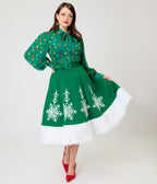 Unique Vintage Green Felt & White Fur Snowflake Soda Shop Swing Skirt