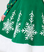 Unique Vintage Green Felt & White Fur Snowflake Soda Shop Swing Skirt