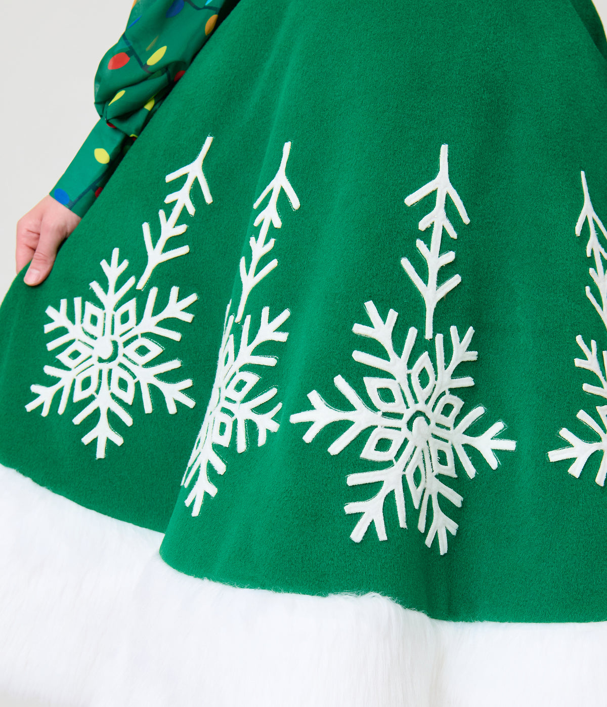 Unique Vintage Green Felt & White Fur Snowflake Soda Shop Swing Skirt