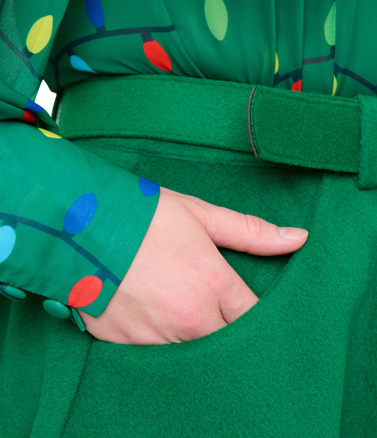 Unique Vintage Green Felt & White Fur Snowflake Soda Shop Swing Skirt