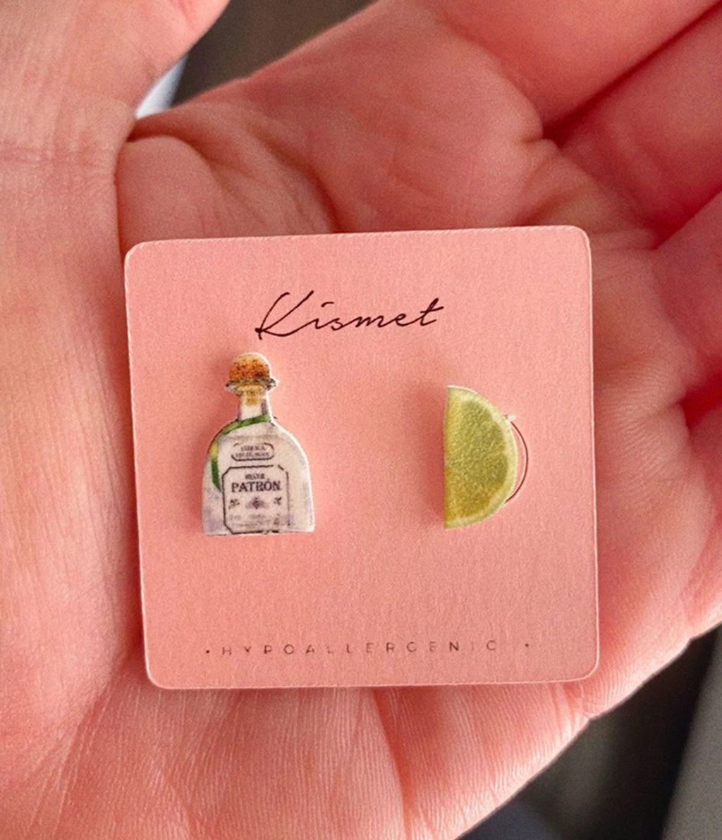 Tequila Bottle & Lime Slice Novelty Stud Earrings