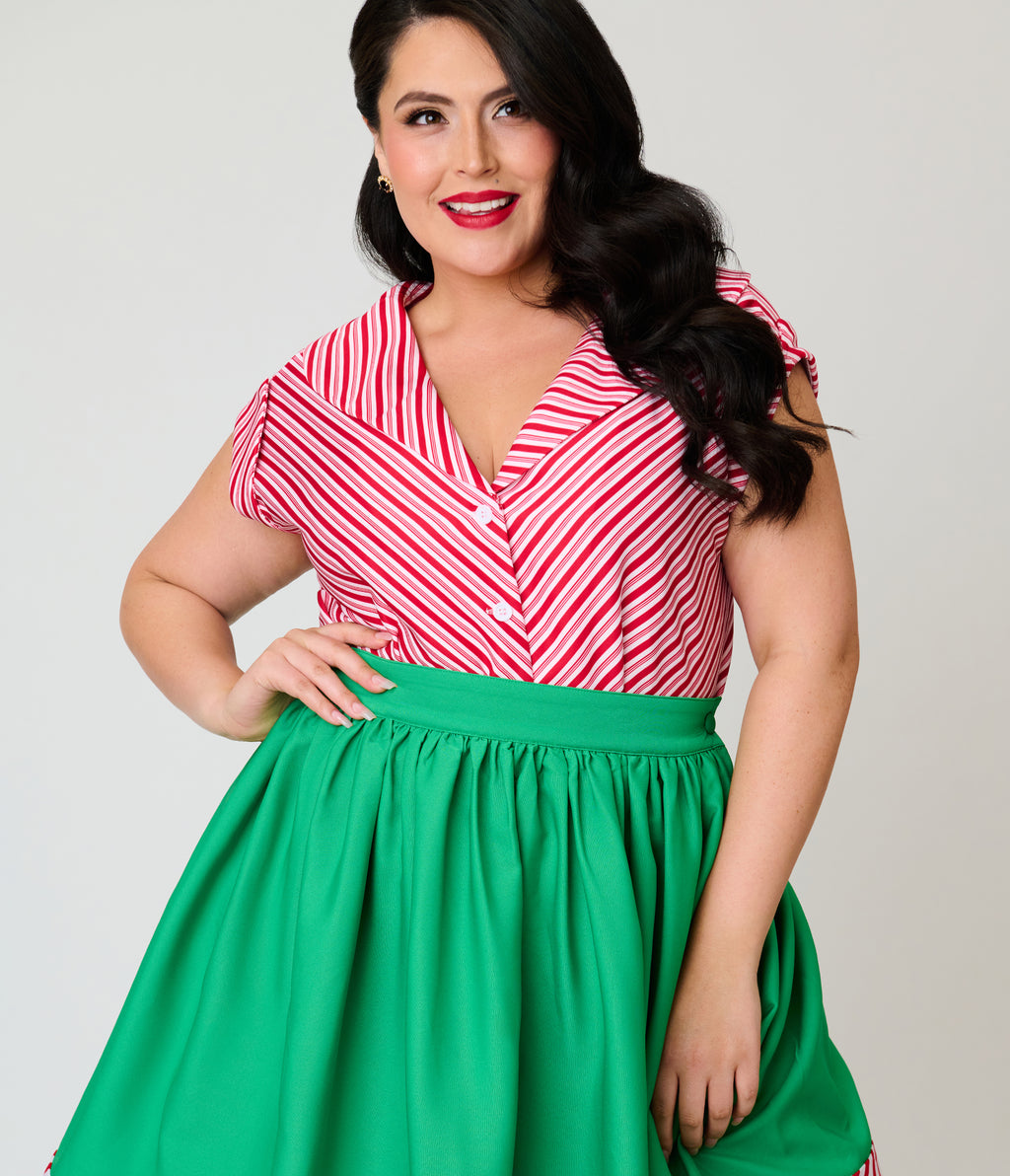 Unique Vintage Plus Size Candy Cane Stripe Sleeveless Blouse