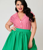 Unique Vintage Plus Size Candy Cane Stripe Sleeveless Blouse