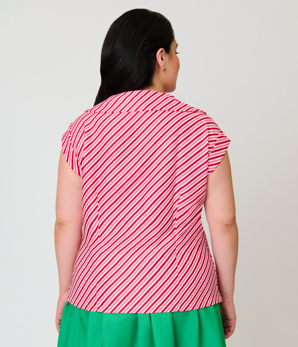 Unique Vintage Plus Size Candy Cane Stripe Sleeveless Blouse