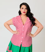 Unique Vintage Plus Size Candy Cane Stripe Sleeveless Blouse