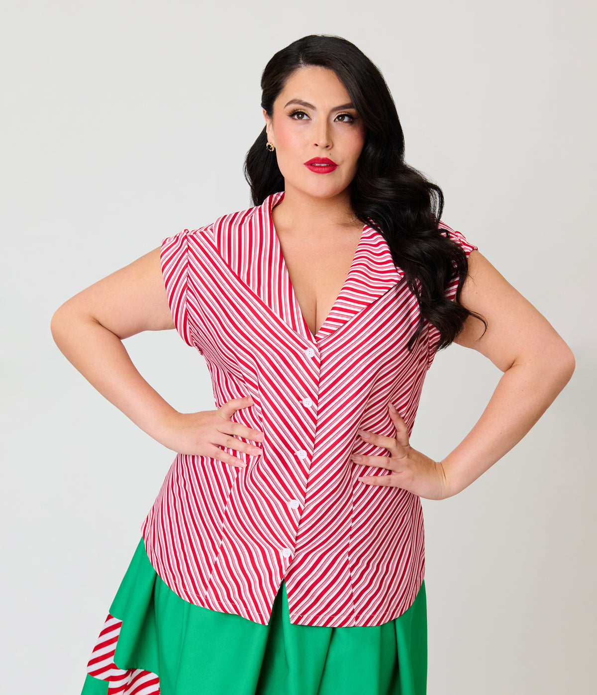 Unique Vintage Plus Size Candy Cane Stripe Sleeveless Blouse