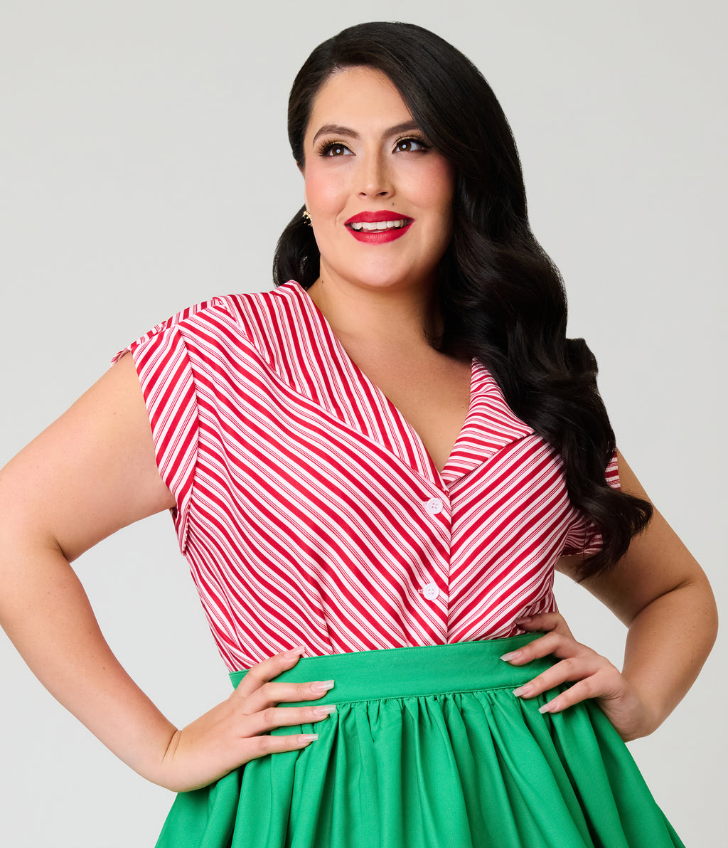 Unique Vintage Plus Size Candy Cane Stripe Sleeveless Blouse
