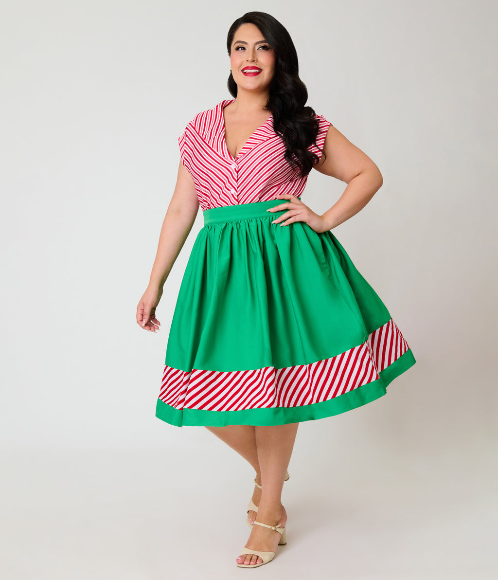 Unique Vintage Plus Size Candy Cane Stripe Sleeveless Blouse