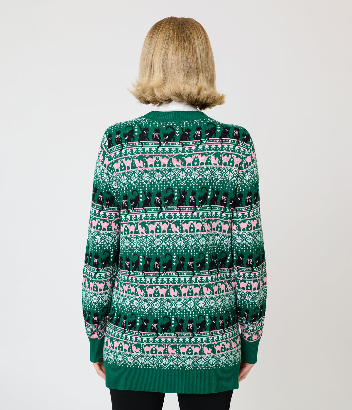 Unique Vintage 1950s Green Snowflake Cat Cardigan