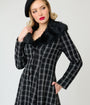 Unique Vintage Black Plaid Tweed & Fur Carrie Swing Coat