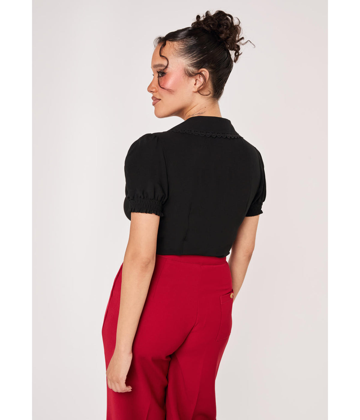 Hell Bunny Black Holly Embroidered Robin Blouse